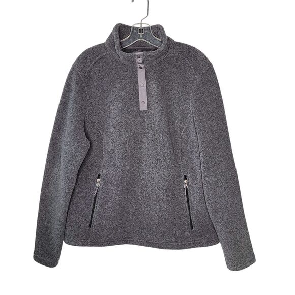 L. L Bean Polartec Fleece Women's 1/4 Snap Pullover Sweater Gray Large - Picture 1 of 7